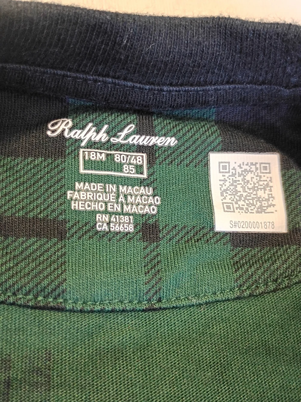 Polo Ralph Lauren Plaid Holiday Polo Bear Long Sleeve Size 18M Black Green